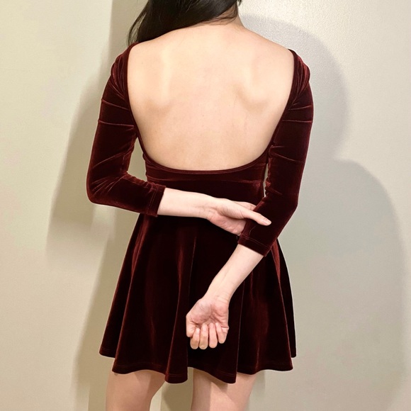 Red Velvet Off Shoulder Balletcore Dress - Picture 2 of 2